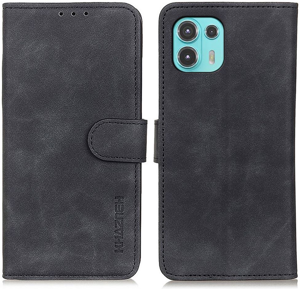 KHAZNEH Motorola Edge 20 Lite Hoesje Retro Wallet Book Case Zwart afbeelding 3