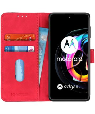 KHAZNEH Motorola Edge 20 Lite Hoesje Retro Wallet Book Case Rood Hoesjes