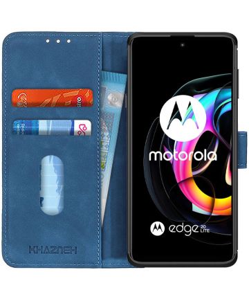 KHAZNEH Motorola Edge 20 Lite Hoesje Retro Wallet Book Case Blauw Hoesjes