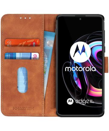 KHAZNEH Motorola Edge 20 Lite Hoesje Retro Wallet Book Case Bruin Hoesjes