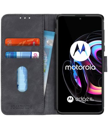 KHAZNEH Motorola Edge 20 Pro Hoesje Retro Wallet Book Case Zwart Hoesjes