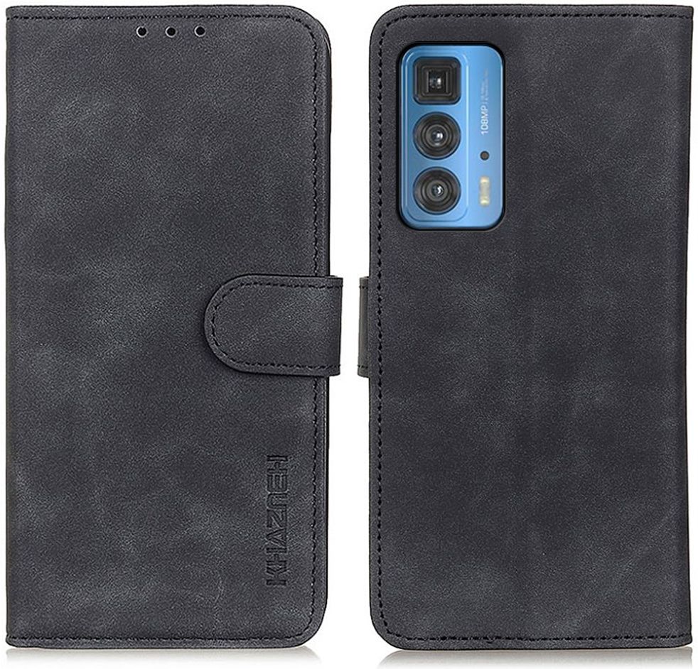 KHAZNEH Motorola Edge 20 Pro Hoesje Retro Wallet Book Case Zwart afbeelding 3