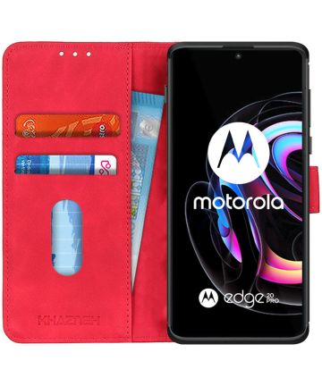 KHAZNEH Motorola Edge 20 Pro Hoesje Retro Wallet Book Case Rood Hoesjes