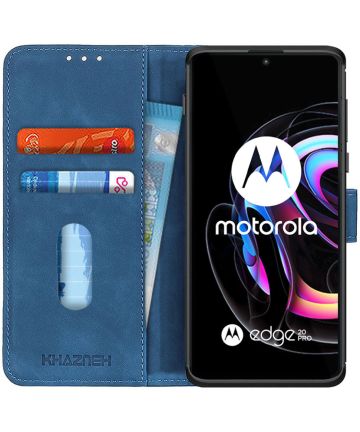 KHAZNEH Motorola Edge 20 Pro Hoesje Retro Wallet Book Case Blauw Hoesjes
