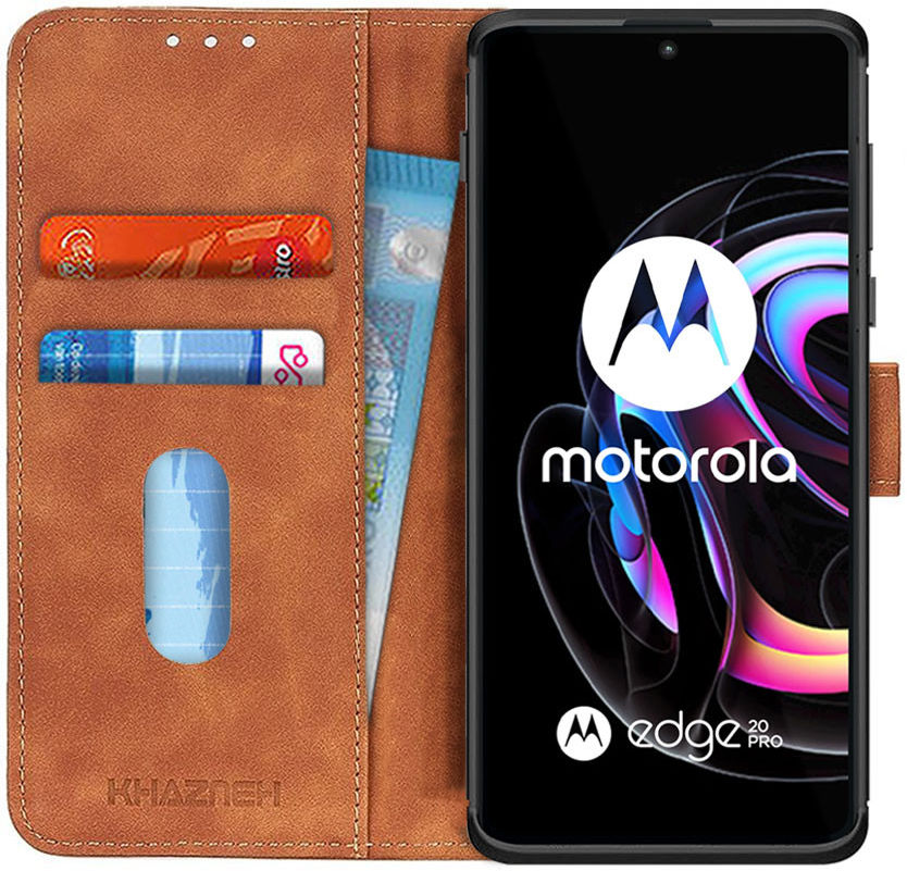 KHAZNEH Motorola Edge 20 Pro Hoesje Retro Wallet Book Case Bruin afbeelding 1