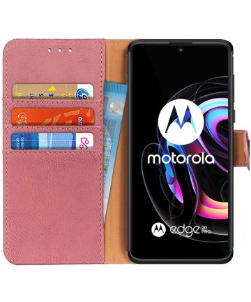 KHAZNEH Motorola Edge 20 Pro Hoesje Wallet Book Case Roze Hoesjes