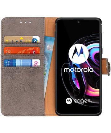 KHAZNEH Motorola Edge 20 Pro Hoesje Wallet Book Case Grijs Hoesjes