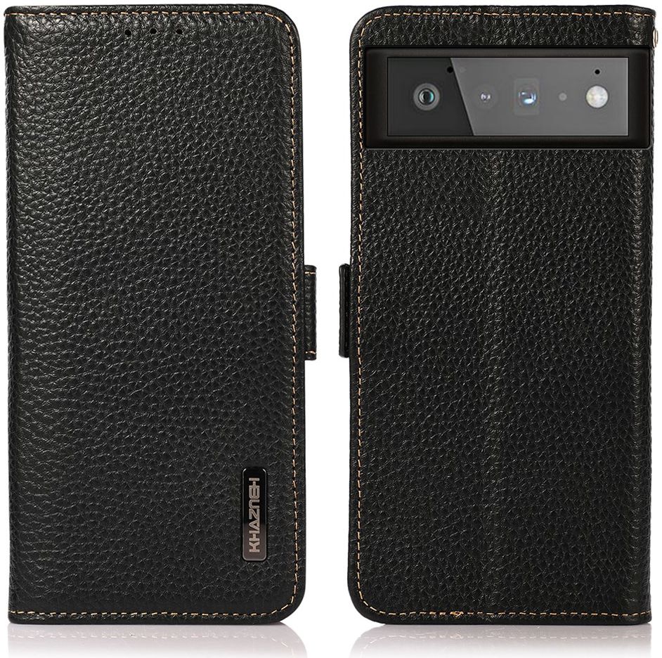 KHAZNEH Google Pixel 6 Hoesje RFID Wallet Book Case Echt Leer Zwart afbeelding 3