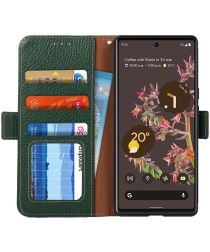KHAZNEH Google Pixel 6 Hoesje RFID Wallet Book Case Echt Leer Groen
