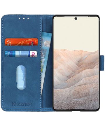 KHAZNEH Google Pixel 6 Pro Hoesje Vintage Wallet Book Case Blauw Hoesjes
