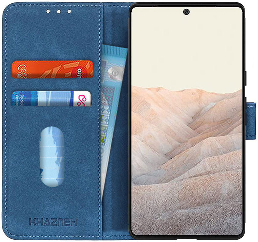 KHAZNEH Google Pixel 6 Pro Hoesje Vintage Wallet Book Case Blauw afbeelding 1