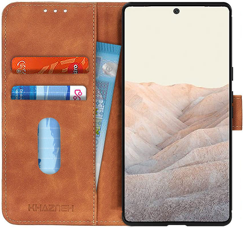 KHAZNEH Google Pixel 6 Pro Hoesje Vintage Wallet Book Case Bruin afbeelding 1
