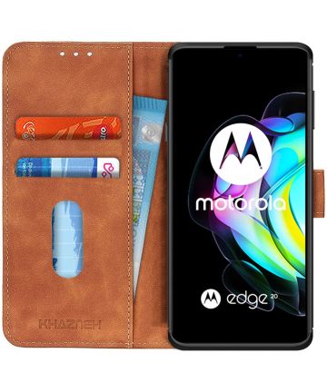 KHAZNEH Motorola Edge 20 Hoesje Retro Wallet Book Case Bruin Hoesjes