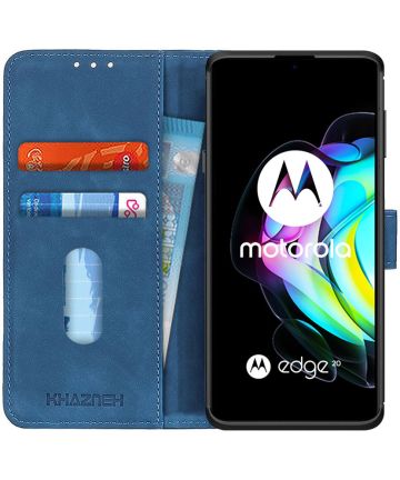 KHAZNEH Motorola Edge 20 Hoesje Retro Wallet Book Case Blauw Hoesjes