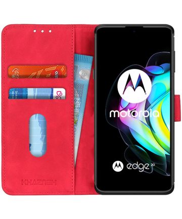 KHAZNEH Motorola Edge 20 Hoesje Retro Wallet Book Case Rood Hoesjes