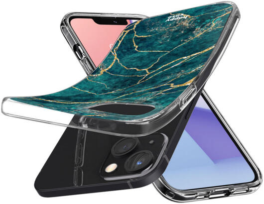 HappyCase iPhone 13 Hoesje Flexibel TPU Aqua Marmer Print afbeelding 2