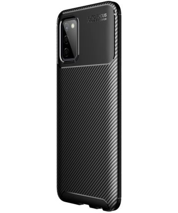 Samsung Galaxy A03S Hoesje Siliconen Carbon TPU Back Cover Zwart Hoesjes