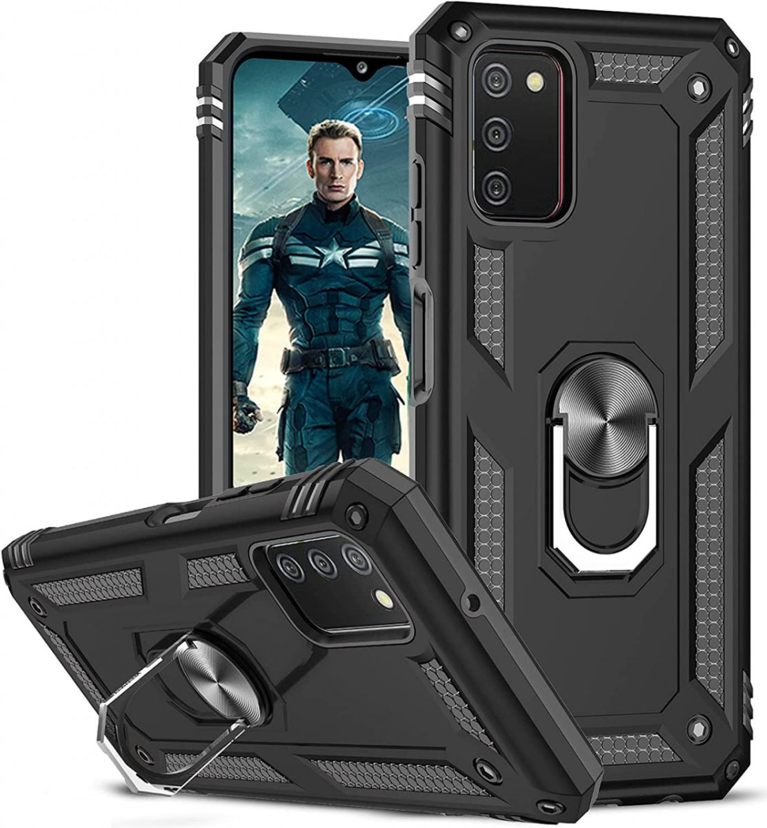Samsung Galaxy A03s Hoesje Metalen Magnetische Kickstand Zwart afbeelding 1