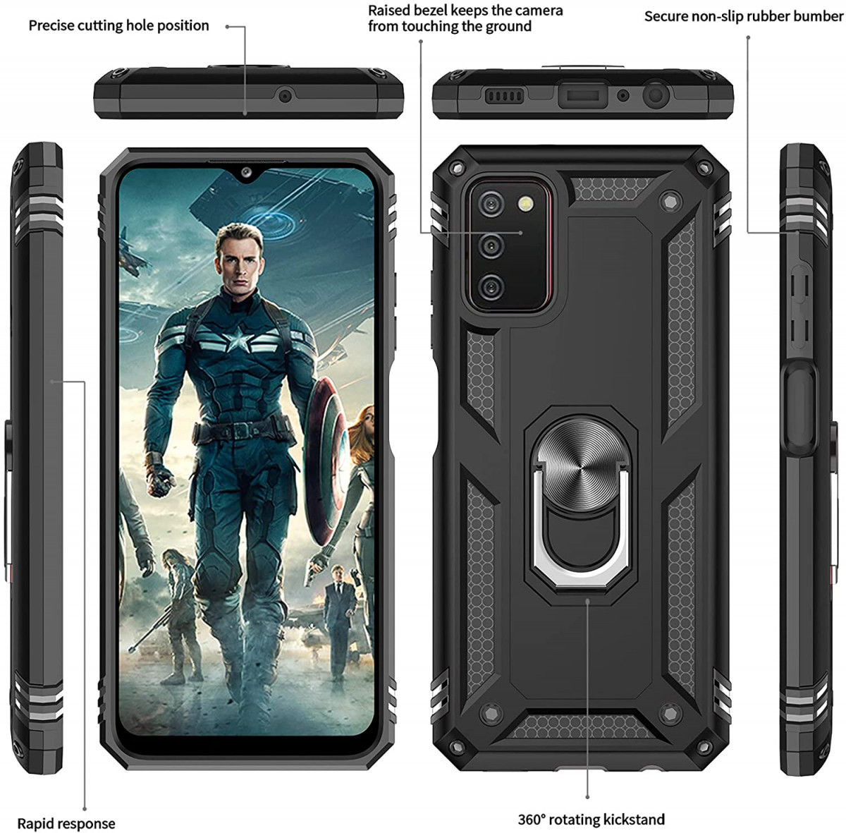 Samsung Galaxy A03s Hoesje Metalen Magnetische Kickstand Zwart afbeelding 3