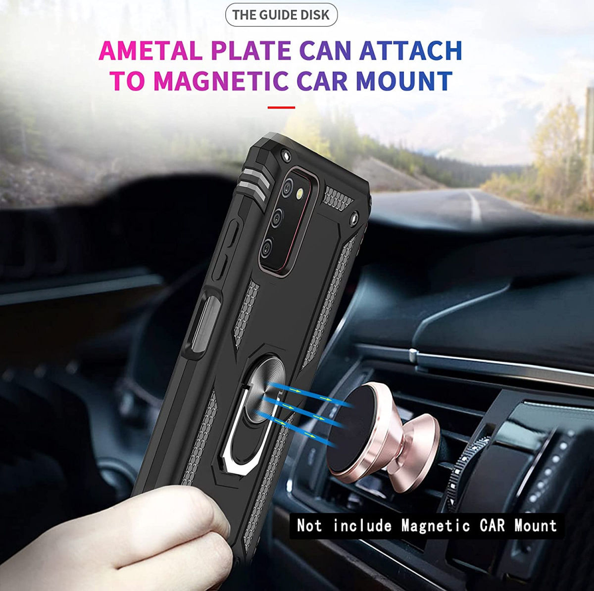Samsung Galaxy A03s Hoesje Metalen Magnetische Kickstand Zwart afbeelding 4