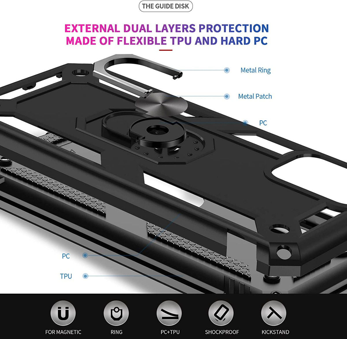 Samsung Galaxy A03s Hoesje Metalen Magnetische Kickstand Zwart afbeelding 5