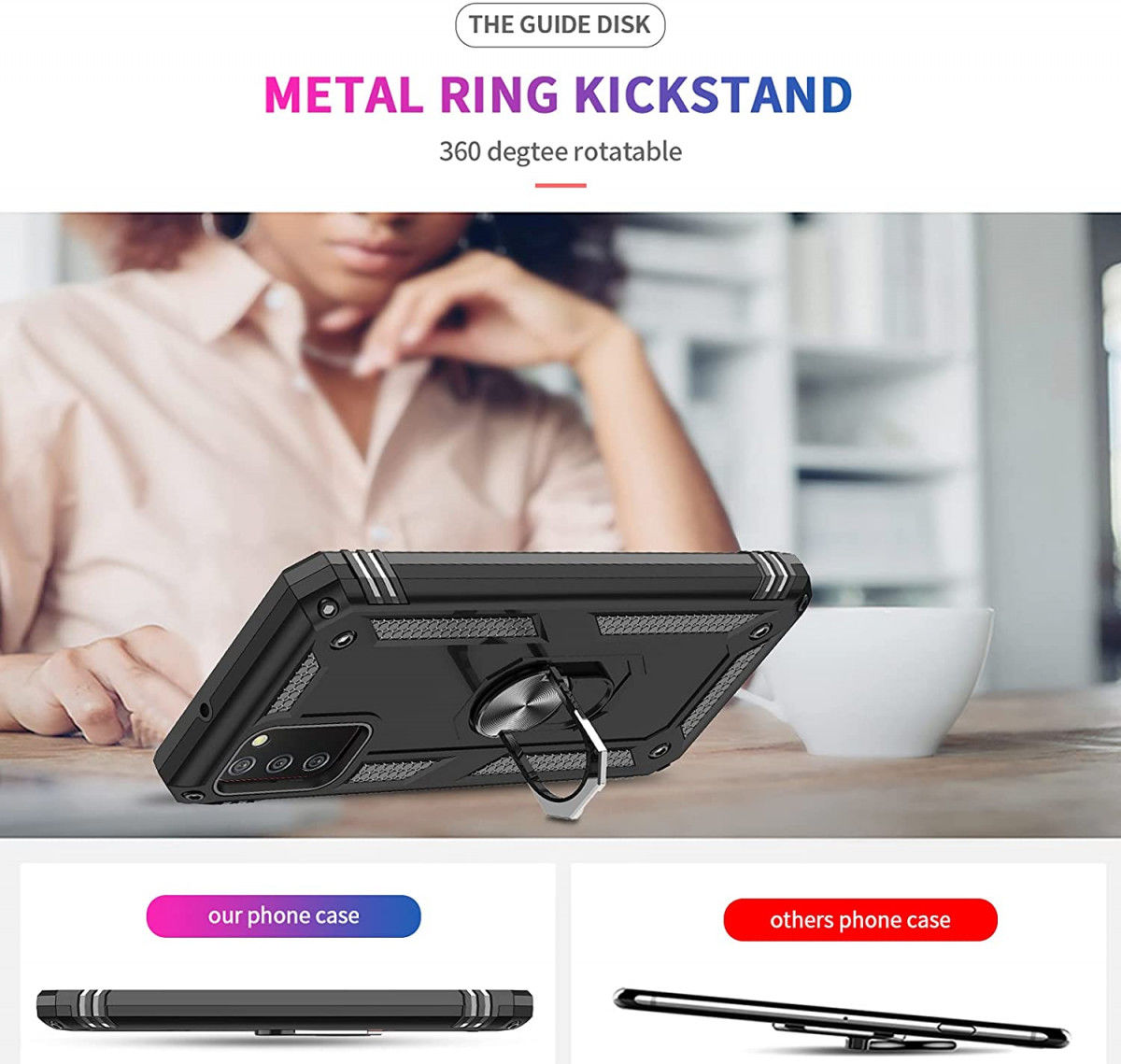 Samsung Galaxy A03s Hoesje Metalen Magnetische Kickstand Zwart afbeelding 7