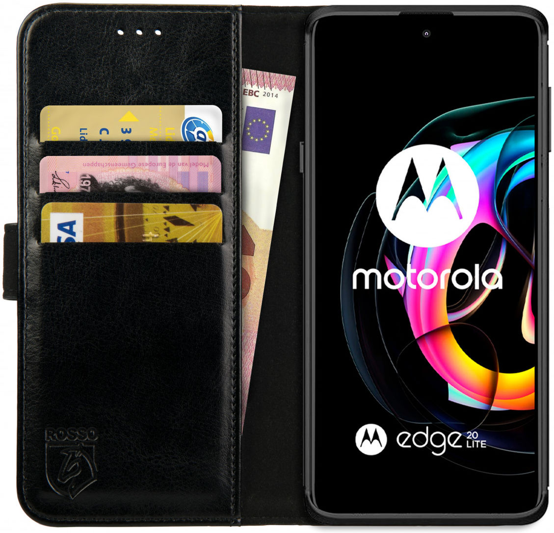 Rosso Element Motorola Edge 20 Lite Hoesje Book Cover Wallet Zwart afbeelding 1