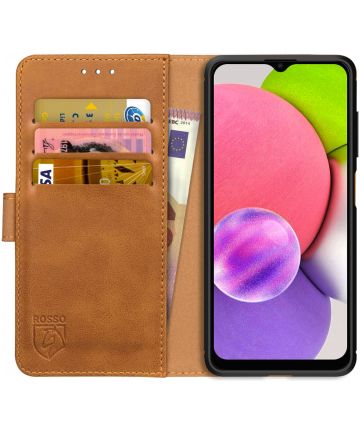 Rosso Element Samsung Galaxy A03S Hoesje Book Cover Wallet Lichtbruin Hoesjes