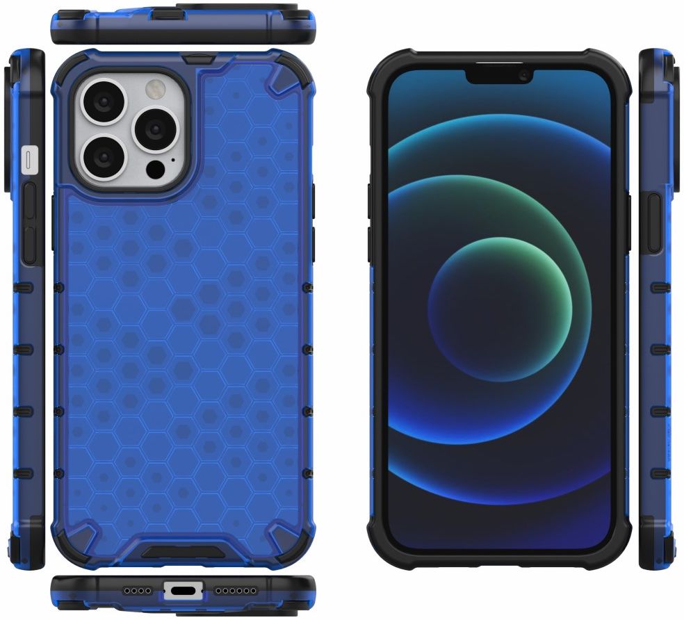 Apple iPhone 13 Pro Max Hybride Honinggraat Hoesje Blauw afbeelding 2