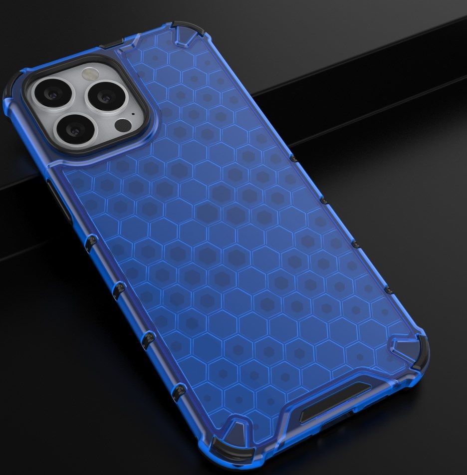 Apple iPhone 13 Pro Max Hybride Honinggraat Hoesje Blauw afbeelding 5