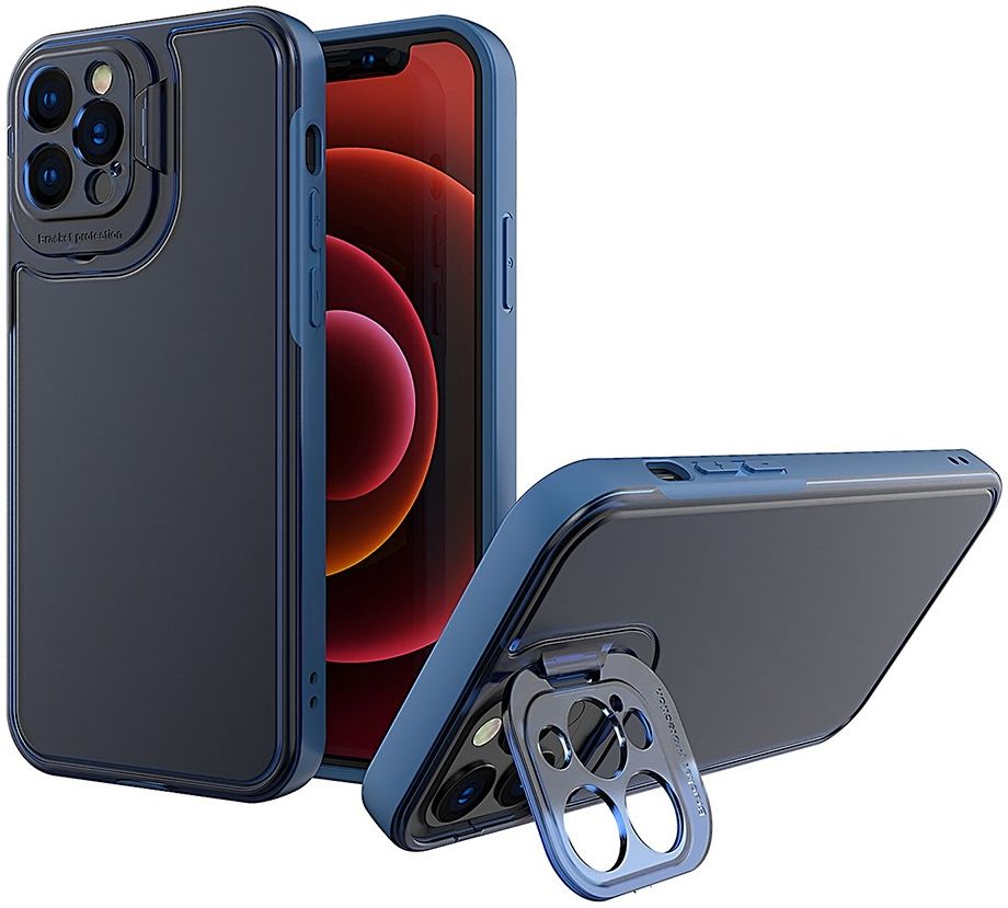 Apple iPhone 13 Hoesje met Camera Protector Kickstand Back Cover Blauw afbeelding 1