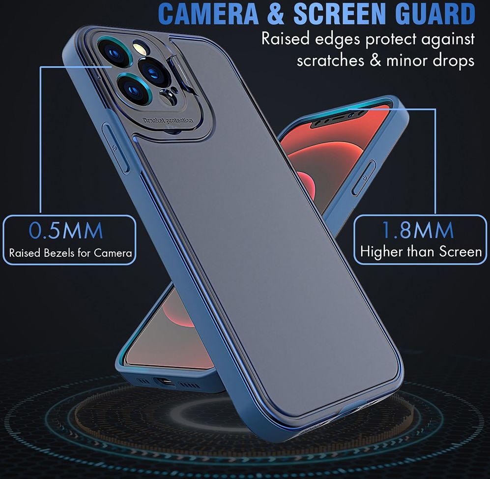 Apple iPhone 13 Hoesje met Camera Protector Kickstand Back Cover Blauw afbeelding 4