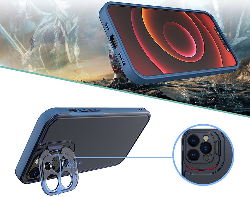 Apple iPhone 13 Hoesje met Camera Protector Kickstand Back Cover Blauw afbeelding 6