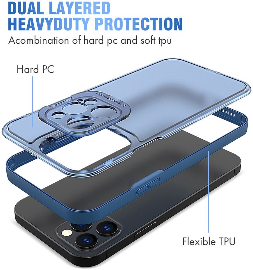 Apple iPhone 13 Hoesje met Camera Protector Kickstand Back Cover Blauw afbeelding 2