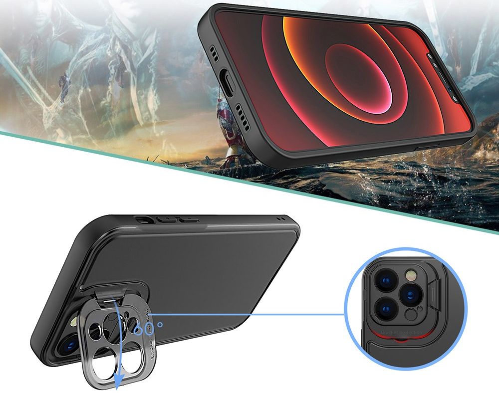 Apple iPhone 13 Pro Max Hoesje met Camera Protector Kickstand Zwart afbeelding 6