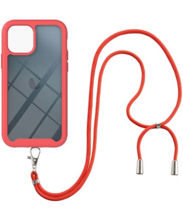 Apple iPhone 13 Mini Hoesje met Koord Back Cover Keycord Rood Hoesjes