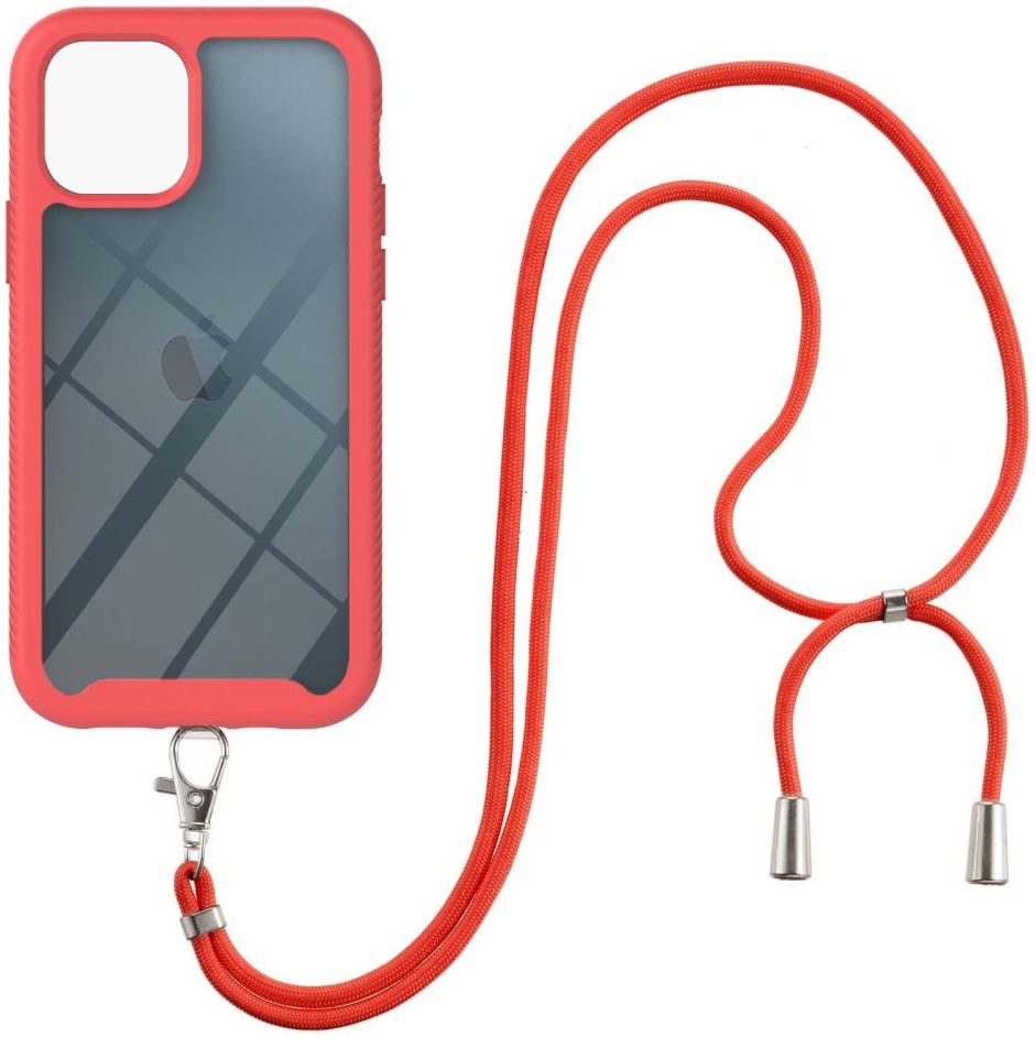 Apple iPhone 13 Mini Hoesje met Koord Back Cover Keycord Rood afbeelding 1