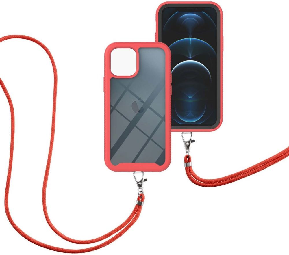 Apple iPhone 13 Mini Hoesje met Koord Back Cover Keycord Rood afbeelding 3