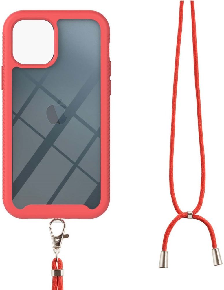 Apple iPhone 13 Mini Hoesje met Koord Back Cover Keycord Rood afbeelding 2