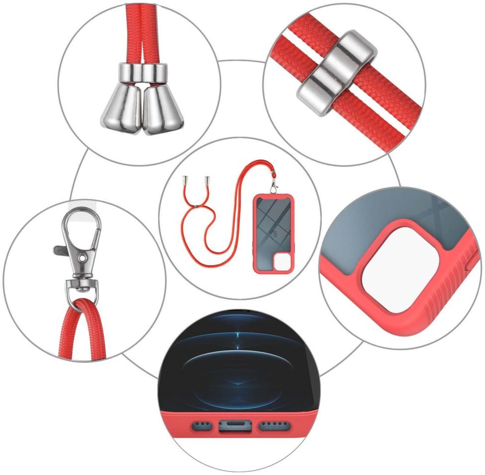 Apple iPhone 13 Mini Hoesje met Koord Back Cover Keycord Rood afbeelding 6