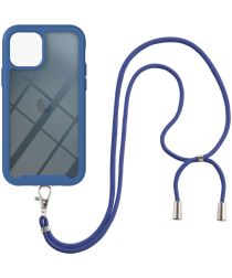 Apple iPhone 13 Mini Hoesje met Koord Back Cover Keycord Blauw