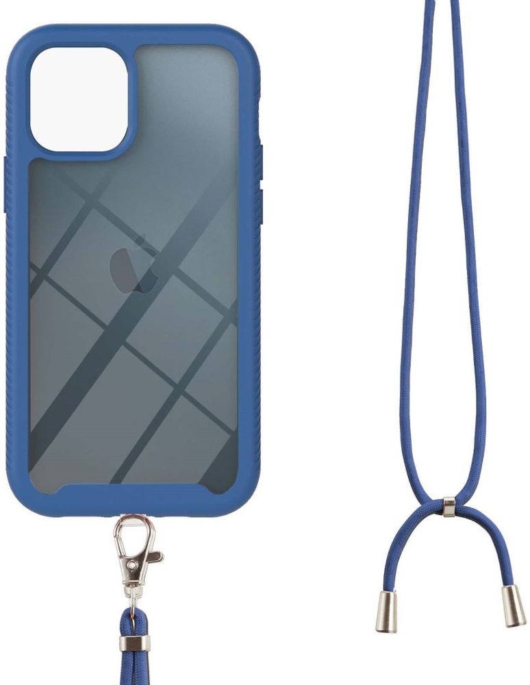 Apple iPhone 13 Mini Hoesje met Koord Back Cover Keycord Blauw afbeelding 2