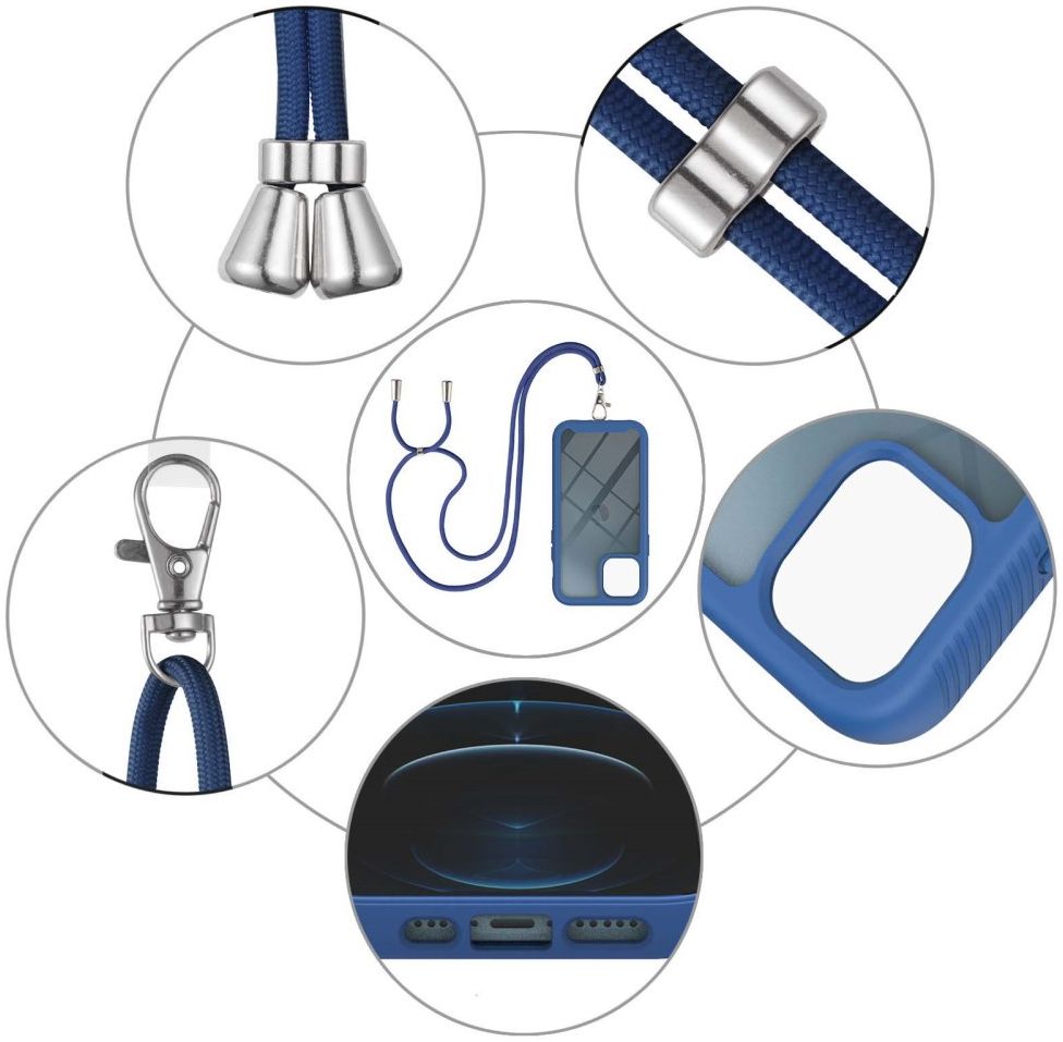 Apple iPhone 13 Mini Hoesje met Koord Back Cover Keycord Blauw afbeelding 6