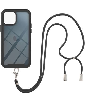 Apple iPhone 13 Mini Hoesje met Koord Back Cover Keycord Zwart Hoesjes