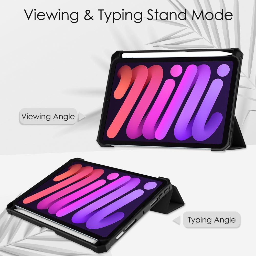 Apple iPad Mini 6 Hoes Tri-Fold Book Case Transparant/Zwart afbeelding 4