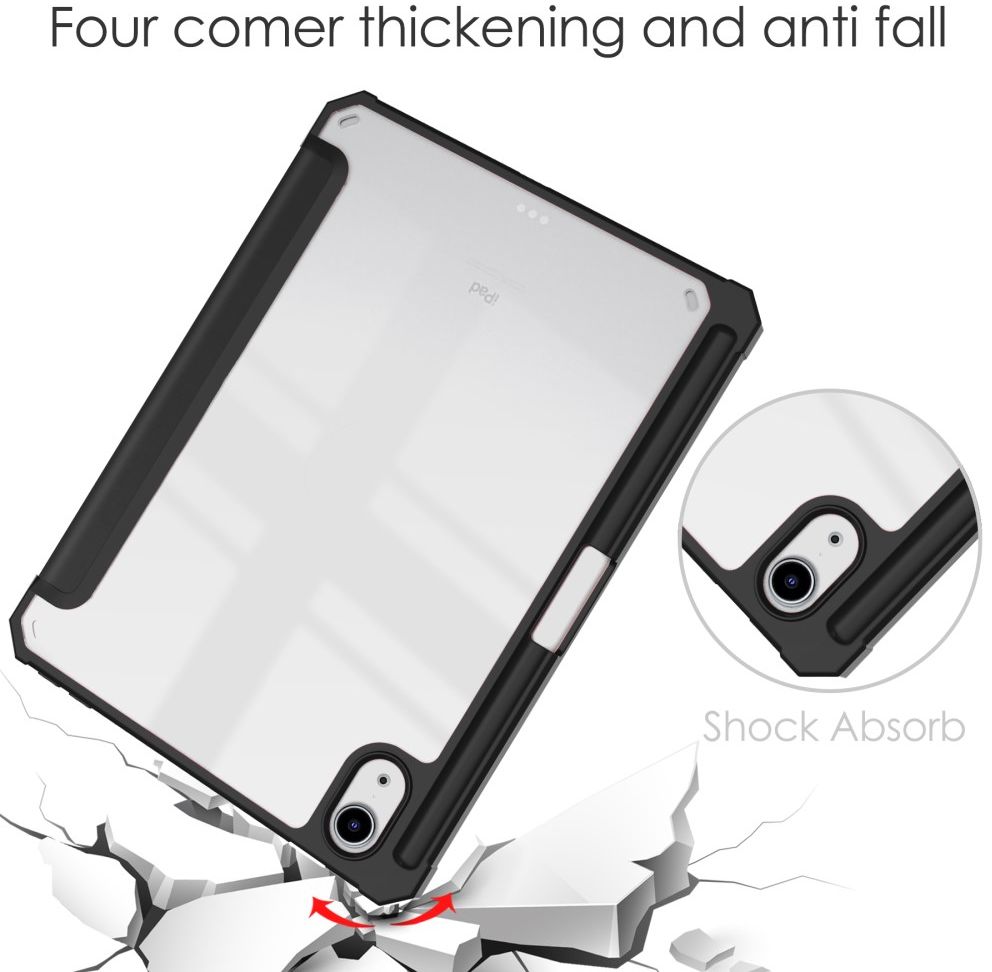 Apple iPad Mini 6 Hoes Tri-Fold Book Case Transparant/Zwart afbeelding 2