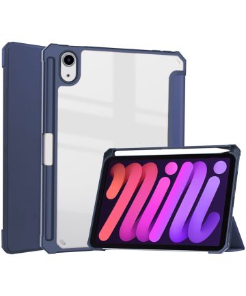 Apple iPad Mini 6 Hoes Tri-Fold Book Case Transparant/Blauw Hoesjes