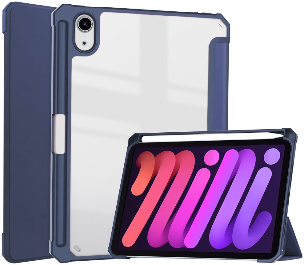 Apple iPad Mini 7 / 6 Hoes Tri-Fold Book Case Transparant/Blauw afbeelding 1