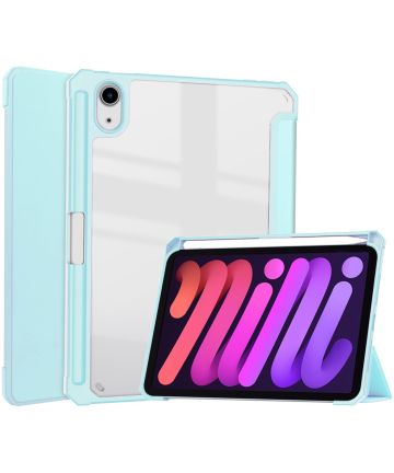 Apple iPad Mini 6 Hoes Tri-Fold Book Case Transparant/Lichtblauw Hoesjes