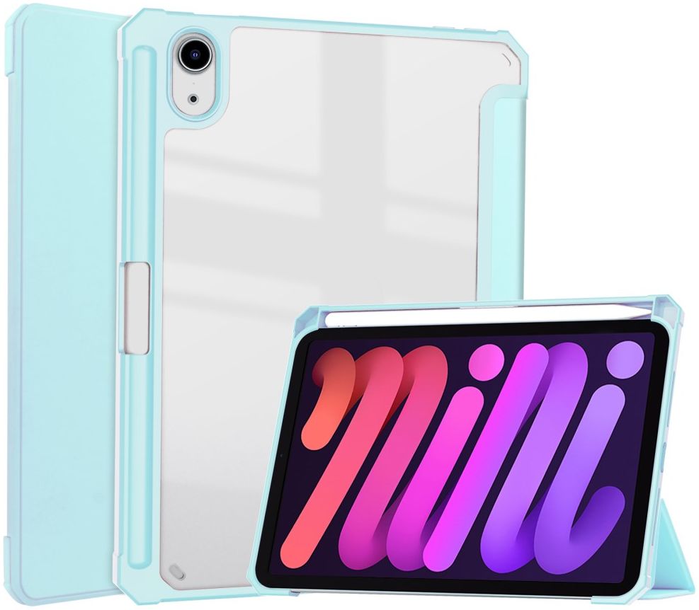 Apple iPad Mini 6 Hoes Tri-Fold Book Case Transparant/Lichtblauw afbeelding 1